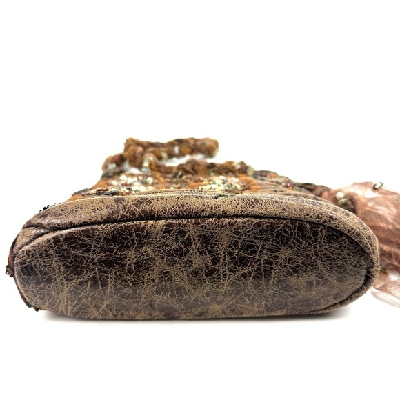 Mary Frances Beaded Handbag Brown Shoulder Bag Purse Bag Charm - Picture 6 of 12